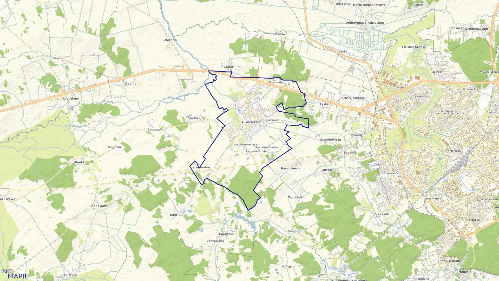 Mapa obrębu CHOROSZCZ w gminie Choroszcz