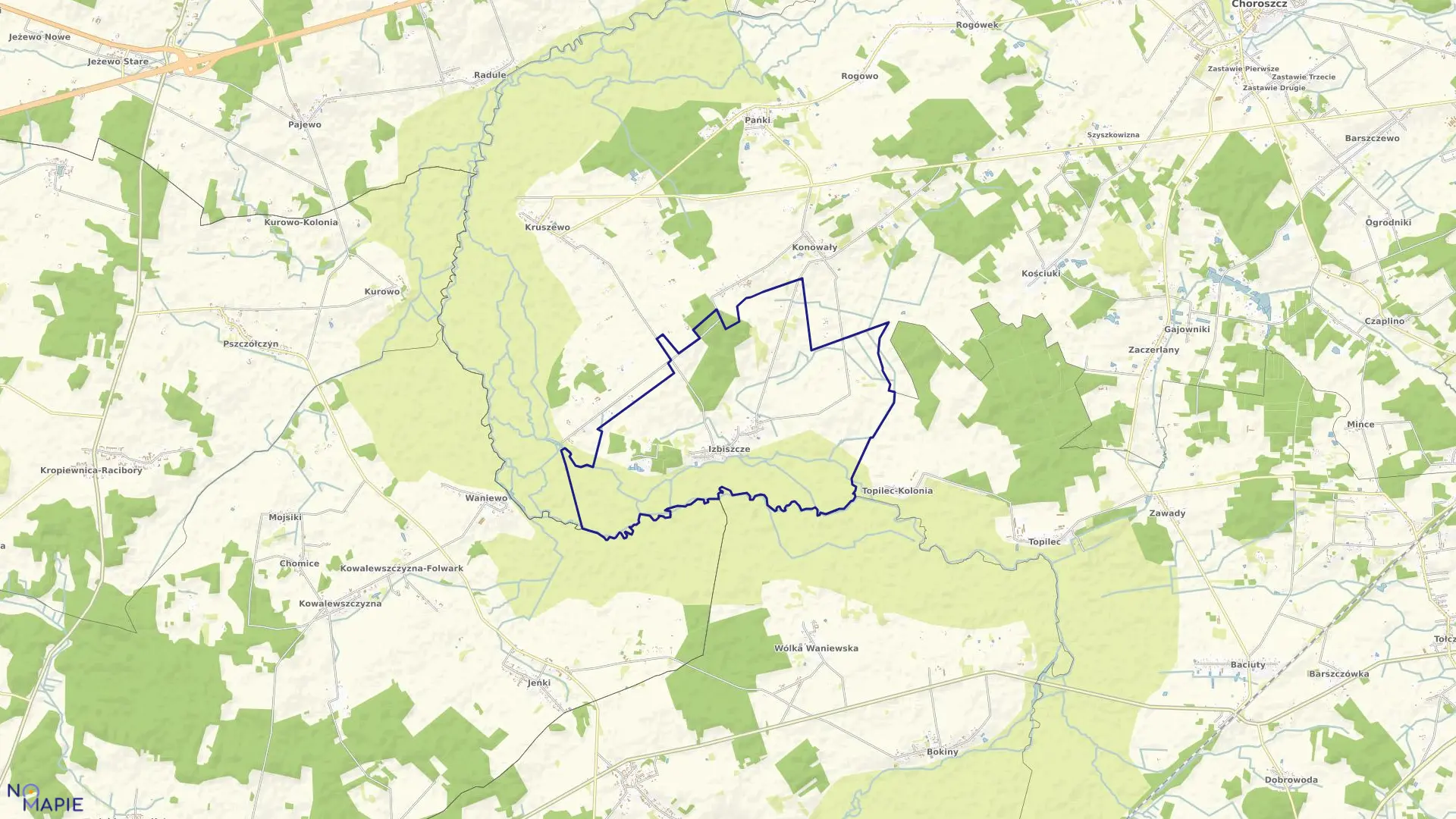 Mapa obrębu IZBISZCZE w gminie Choroszcz