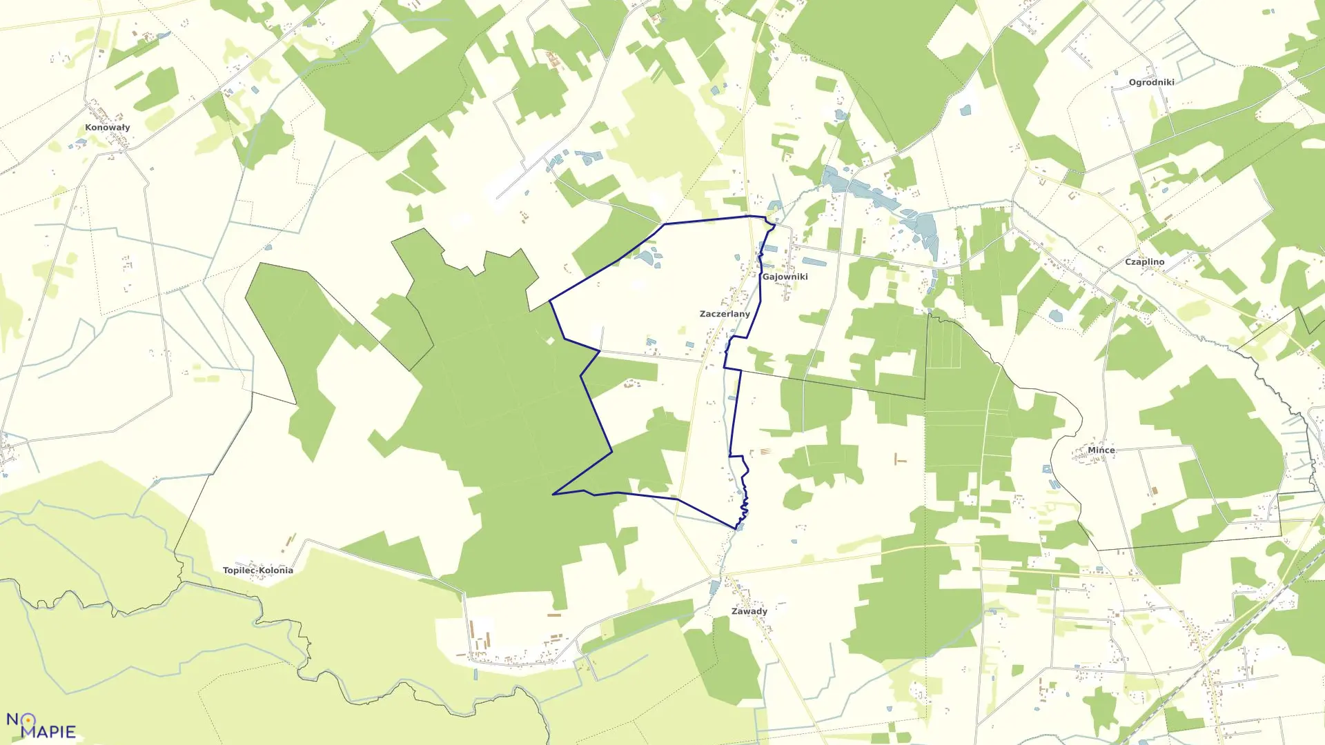 Mapa obrębu ZACZERLANY w gminie Choroszcz