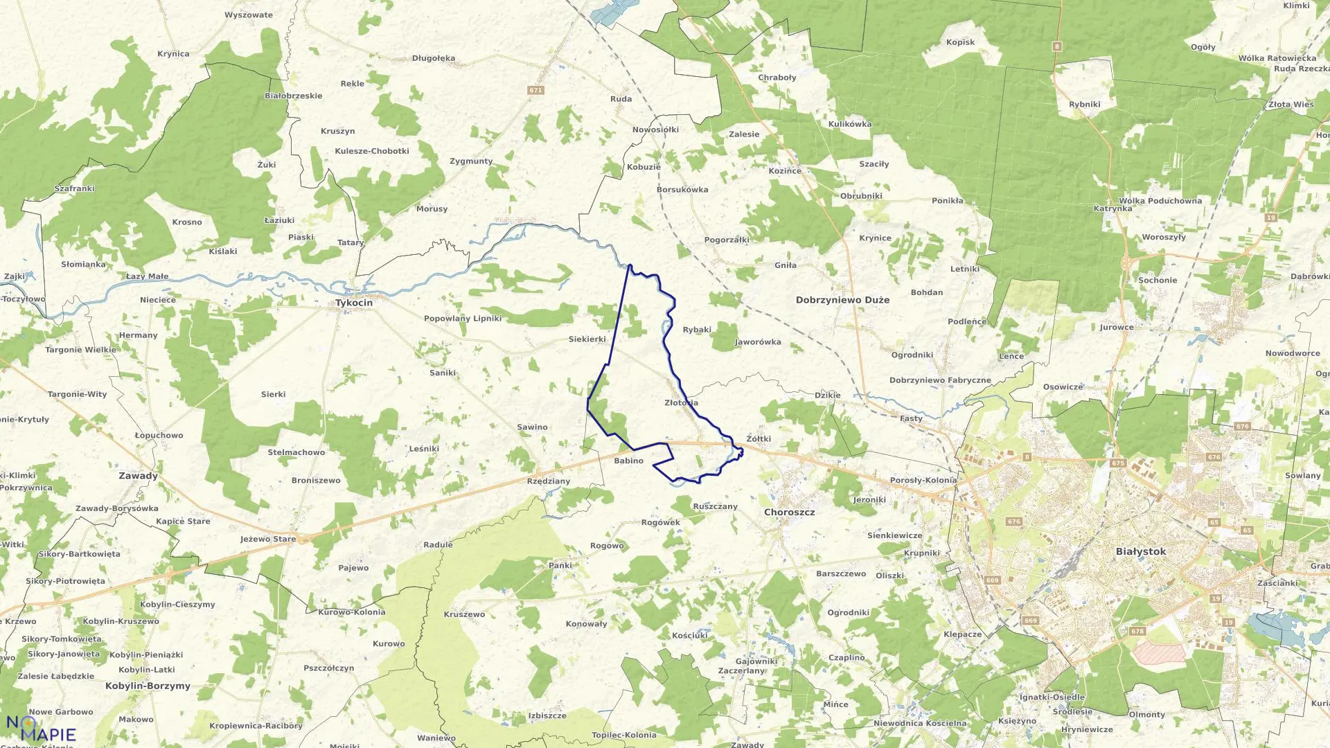 Mapa obrębu ZŁOTORIA w gminie Choroszcz